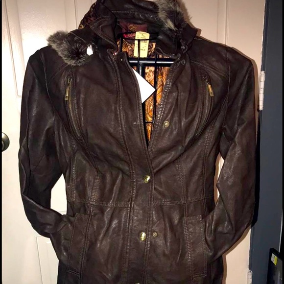 Chokolate Trench style jacket real fur trim. - Picture 1 of 13